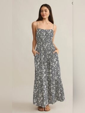 Z Supply Toluca Ynez Floral Maxi Dress Eclipse Size Large Black & White Floral